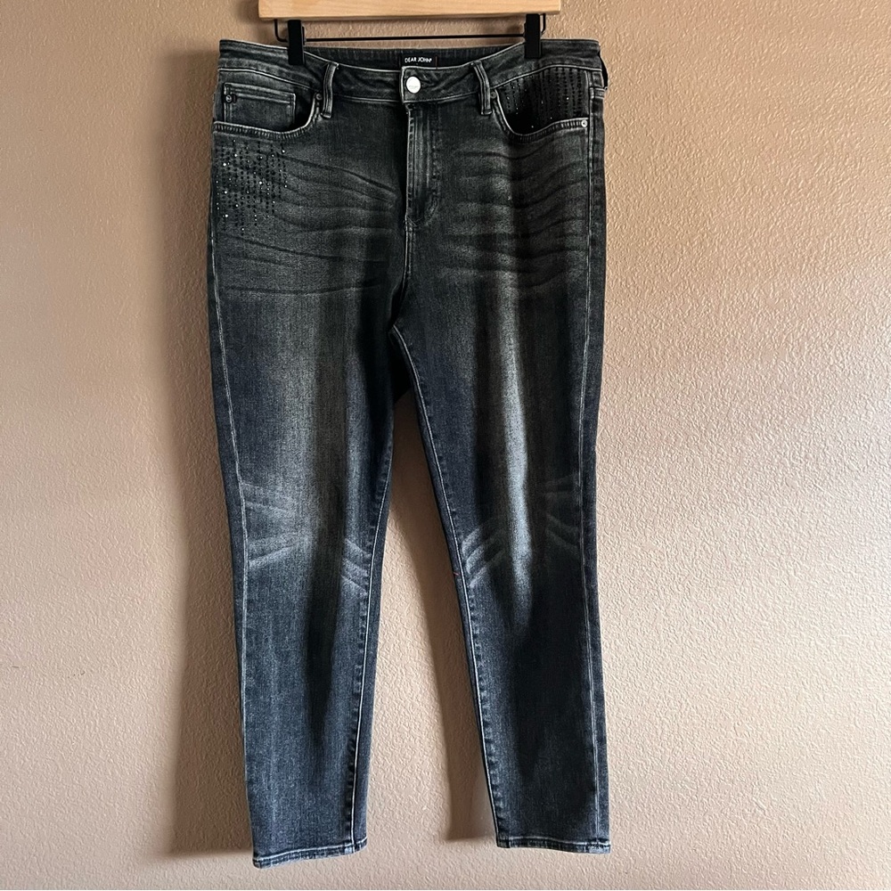 Dear John with Beaded Embellishment Black High Rise Distressed Jeans Size 32